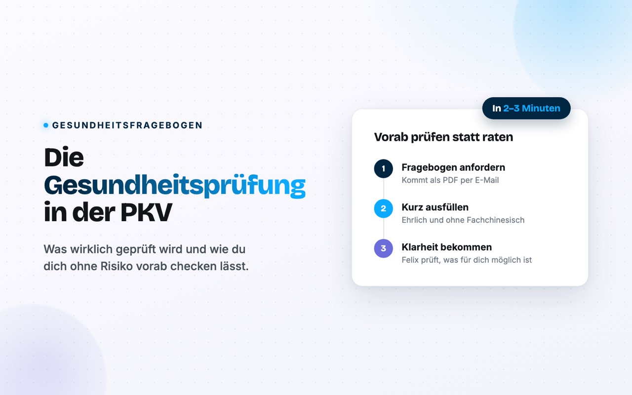 Gesundheitsprüfung in der PKV: Vorab prüfen statt raten, in 2 bis 3 Minuten
